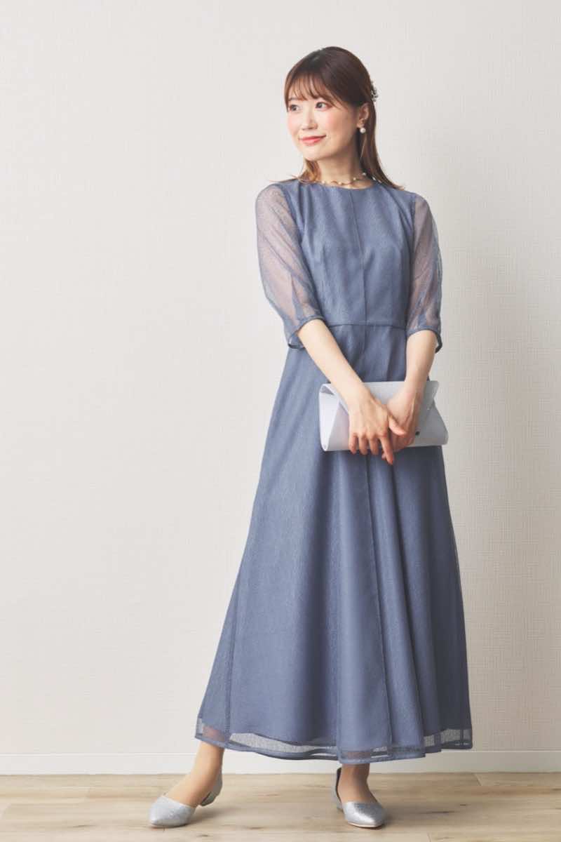ブルーのメロンチュールシアードレス