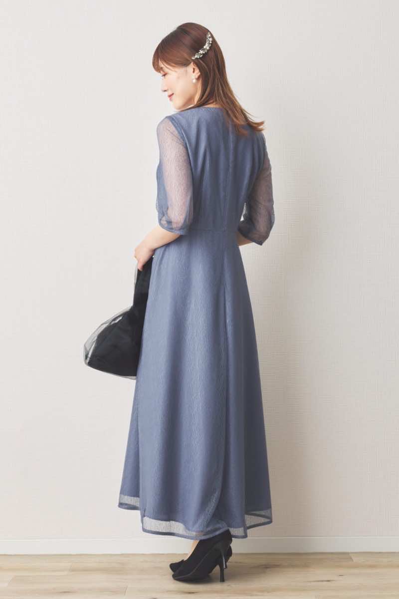 ブルーのメロンチュールシアードレス