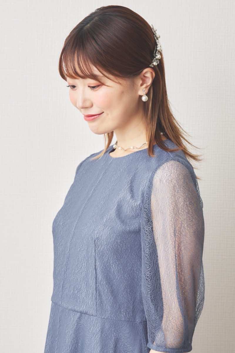 ブルーのメロンチュールシアードレス