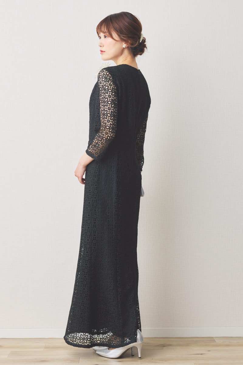 ブラックのラメクロシェレースドレス [ 店頭販売価格 38,500円 ]