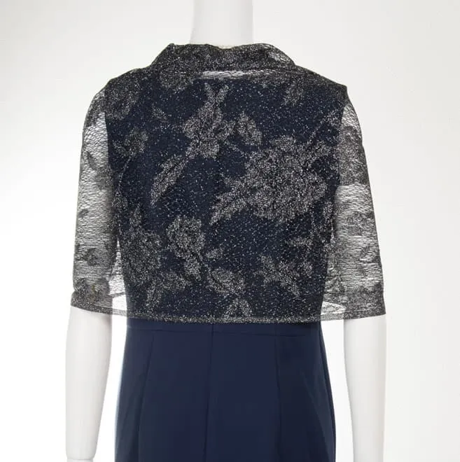 ブラックのラメ入り花柄レースストール