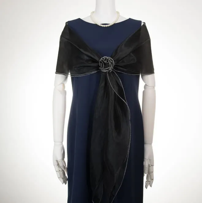 ブラックオーガンジーのストール(コサージュ付)