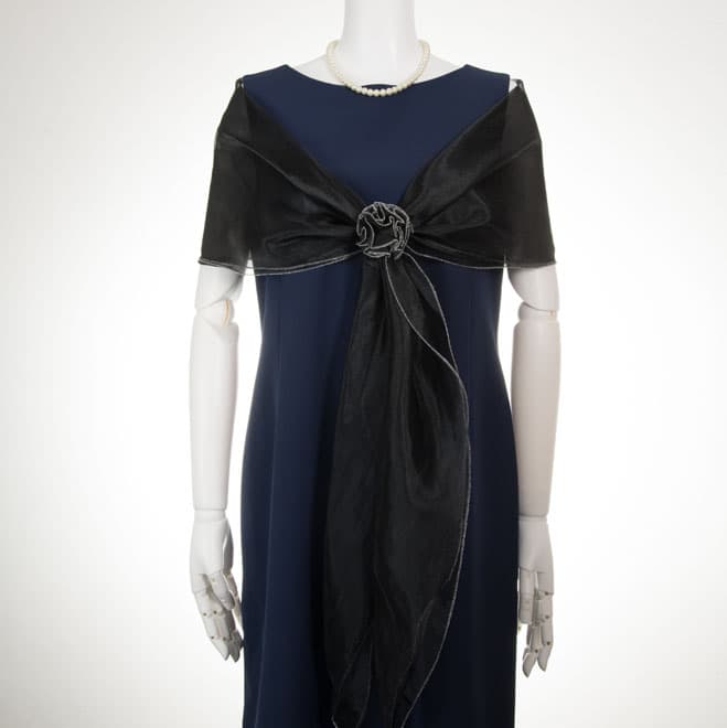 ブラックオーガンジーのストール(コサージュ付)