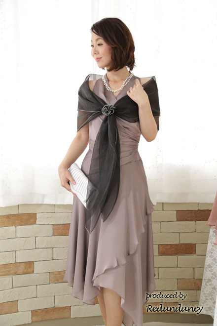 ブラックオーガンジーのストール(コサージュ付)