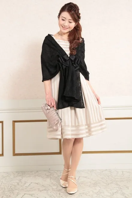 ブラックのレースストール(リボン付)