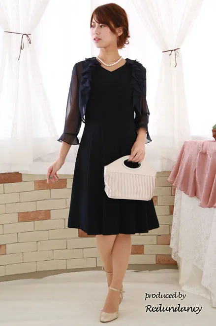 ネイビーのアシンメトリ-襟フリルボレロ