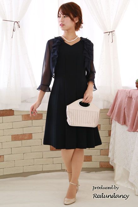 ネイビーのアシンメトリ-襟フリルボレロ