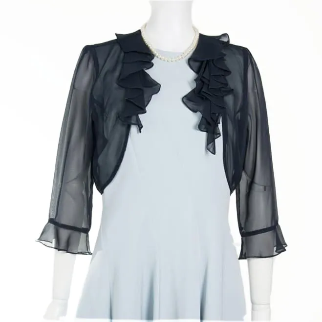 ネイビーのアシンメトリー襟フリルボレロ