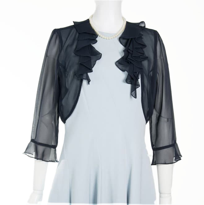 ネイビーのアシンメトリー襟フリルボレロ