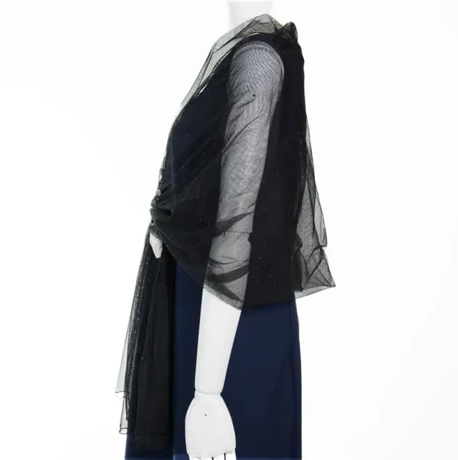 ブラックの花付きラメ入りストール