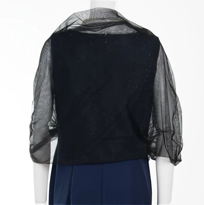 ブラックの花付きラメ入りストール