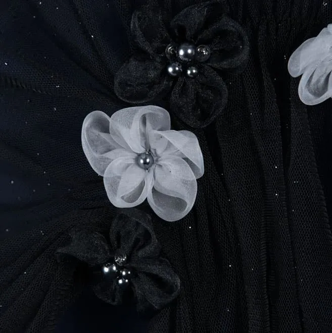 ブラックの花付きラメ入りストール