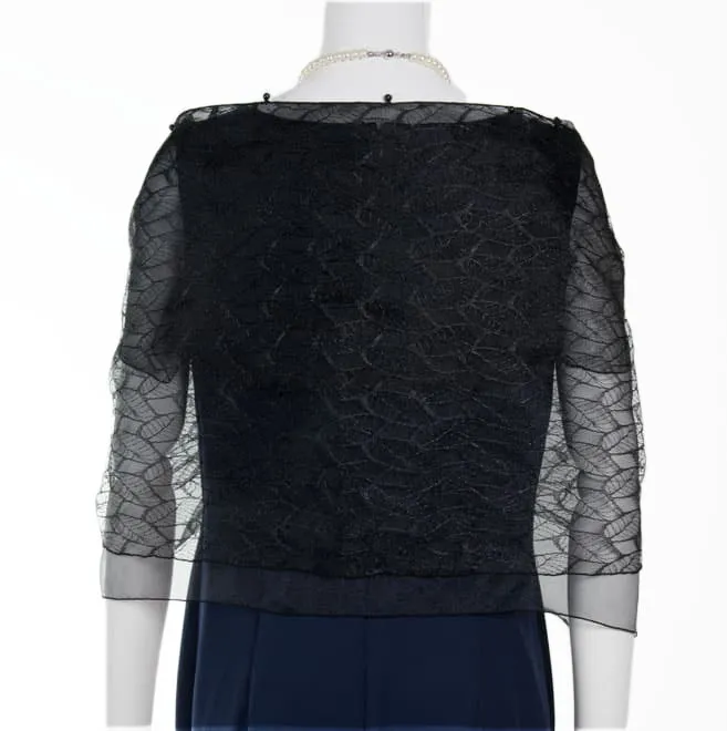 ブラックのリーフ柄二重ストール