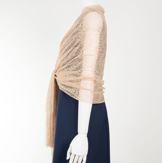 オレンジゴールドのラメレースストール