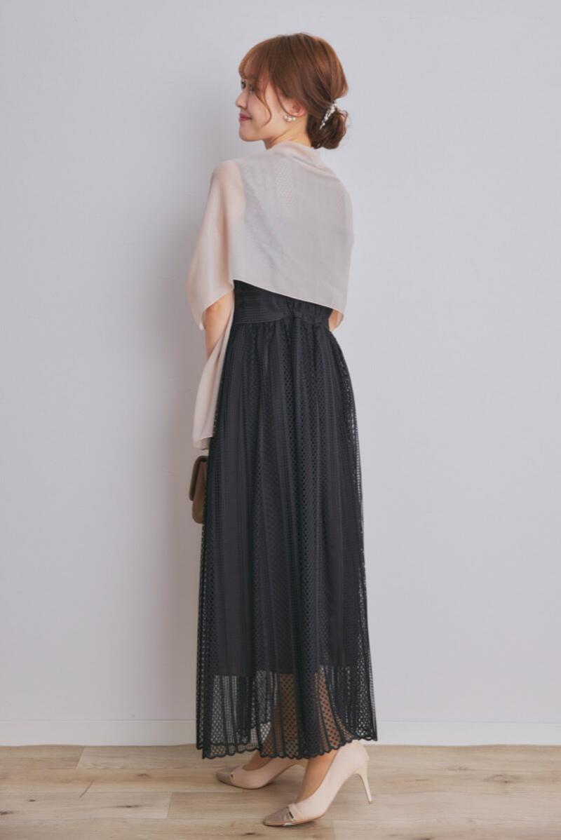 ブラックのストライプレースドレスコーディネートセット