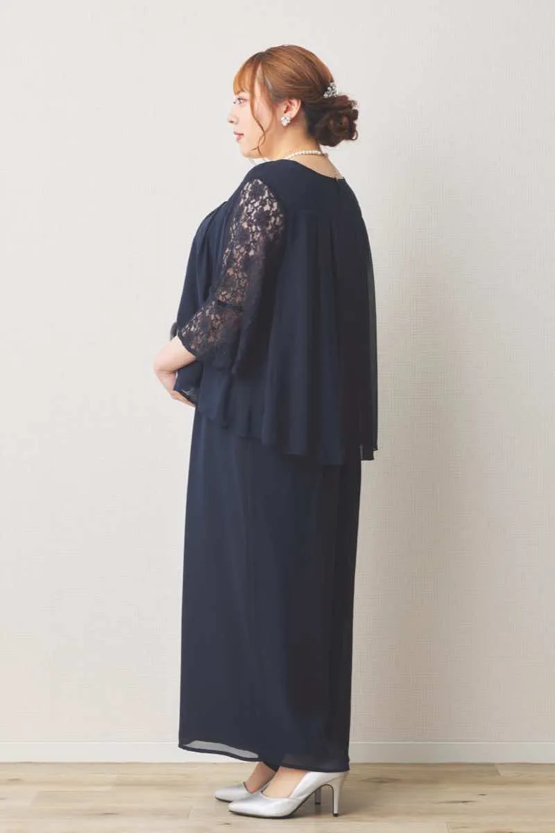 ネイビーのワイドパンツセットアップドレス