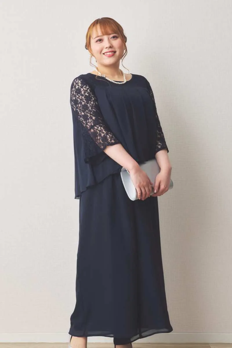 ネイビーのワイドパンツセットアップドレス