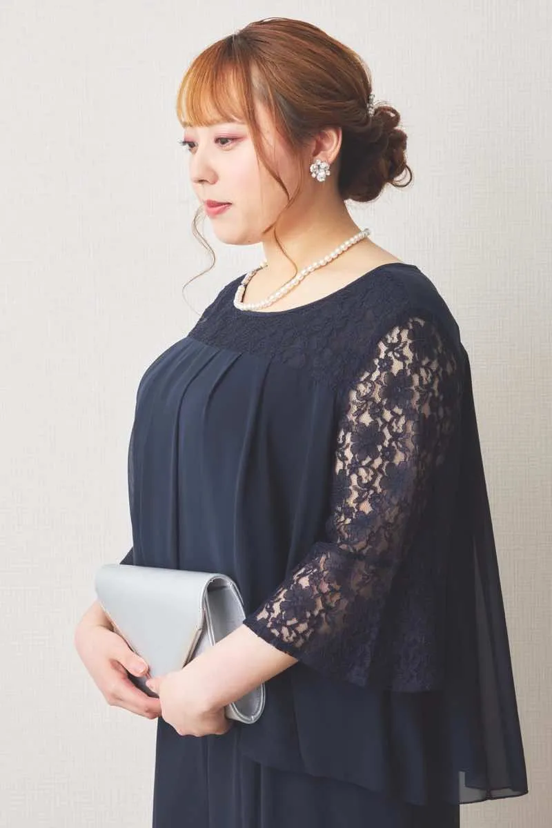 ネイビーのワイドパンツセットアップドレス