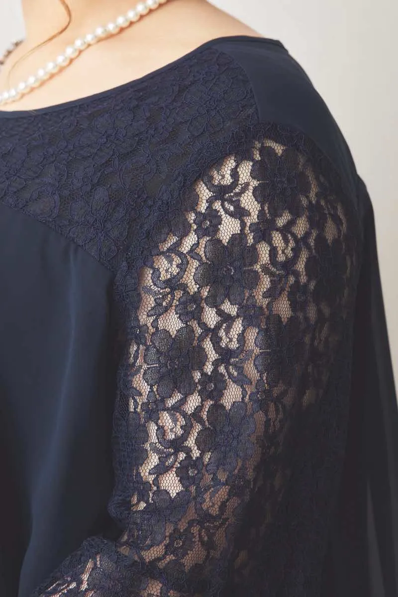 ネイビーのワイドパンツセットアップドレス