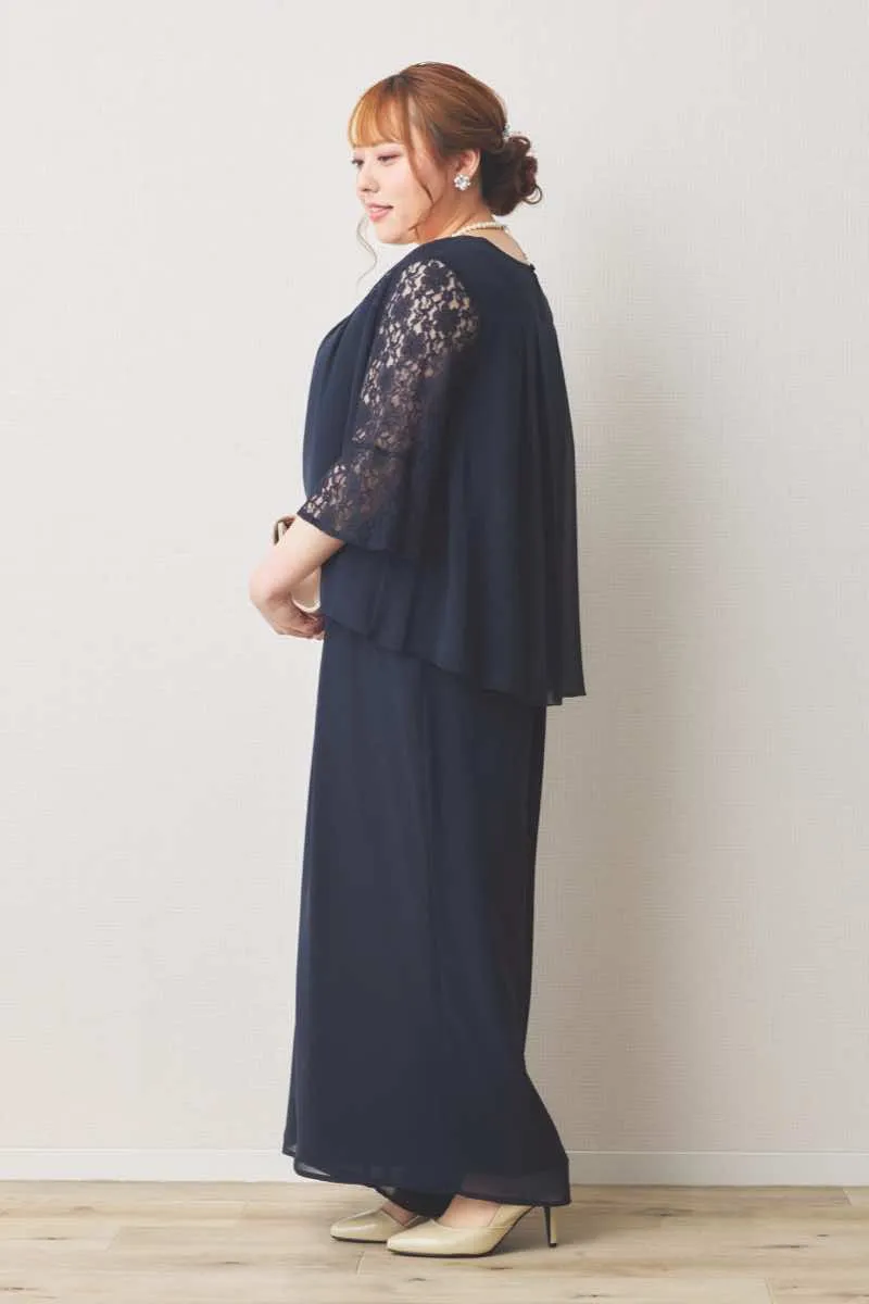 ネイビーのワイドパンツセットアップドレス