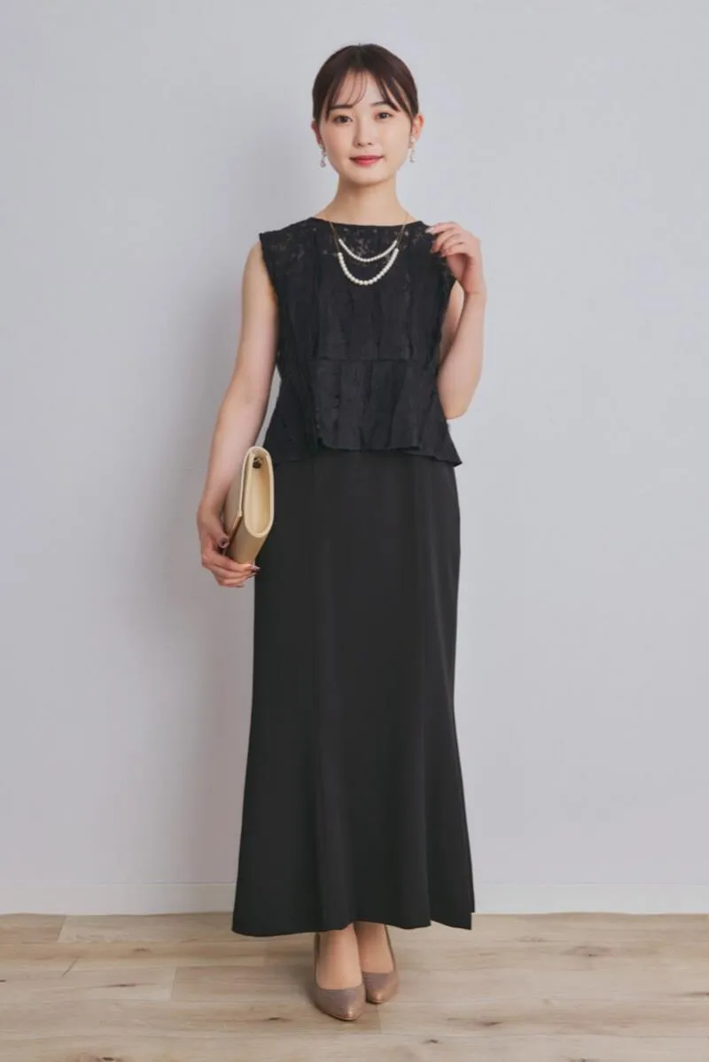 ブラックのペプラムブラウスドレスコーディネートセット