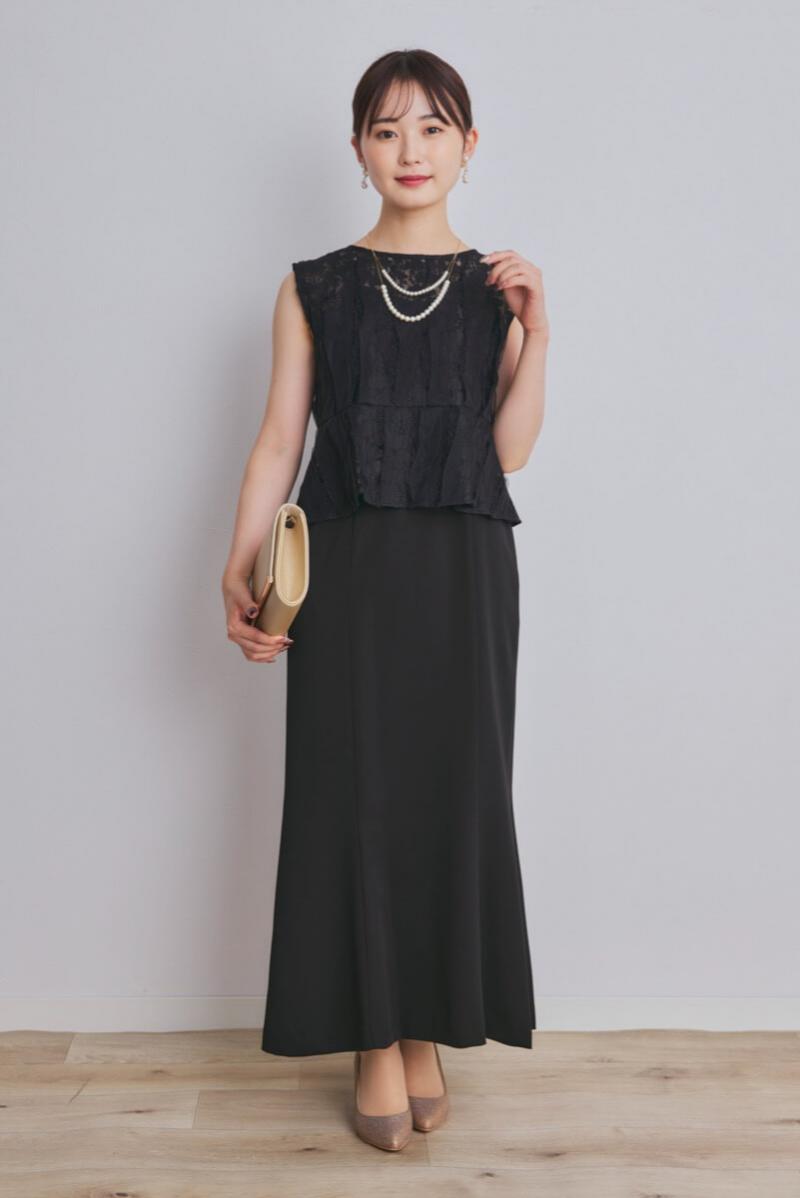 ブラックのペプラムブラウスドレスコーディネートセット