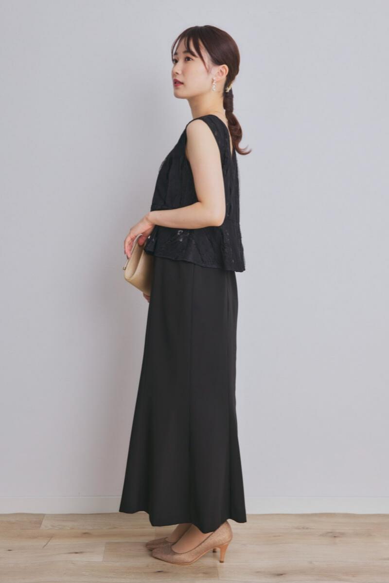 ブラックのペプラムブラウスドレスコーディネートセット
