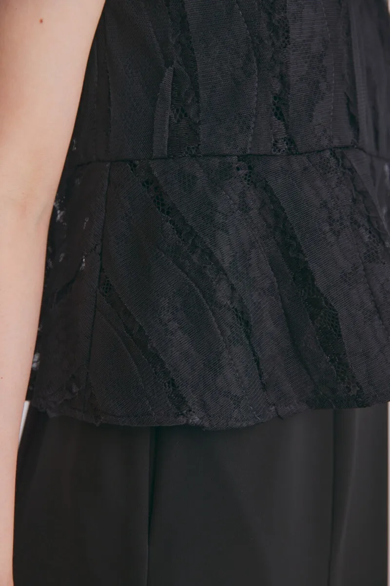 ブラックのペプラムブラウスドレスコーディネートセット