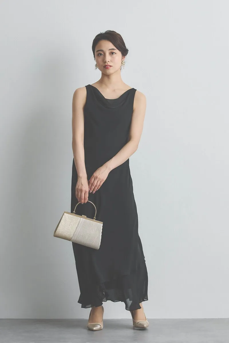 ブラックのシフォンドレープロングドレス [ 店頭販売価格 37,000円 ]