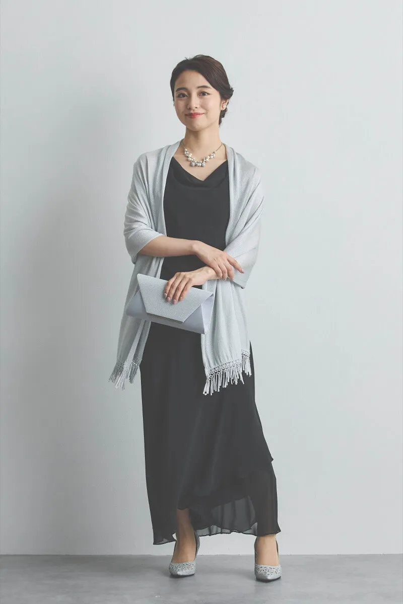 ブラックのシフォンドレープロングドレス [ 店頭販売価格 37,000円 ]