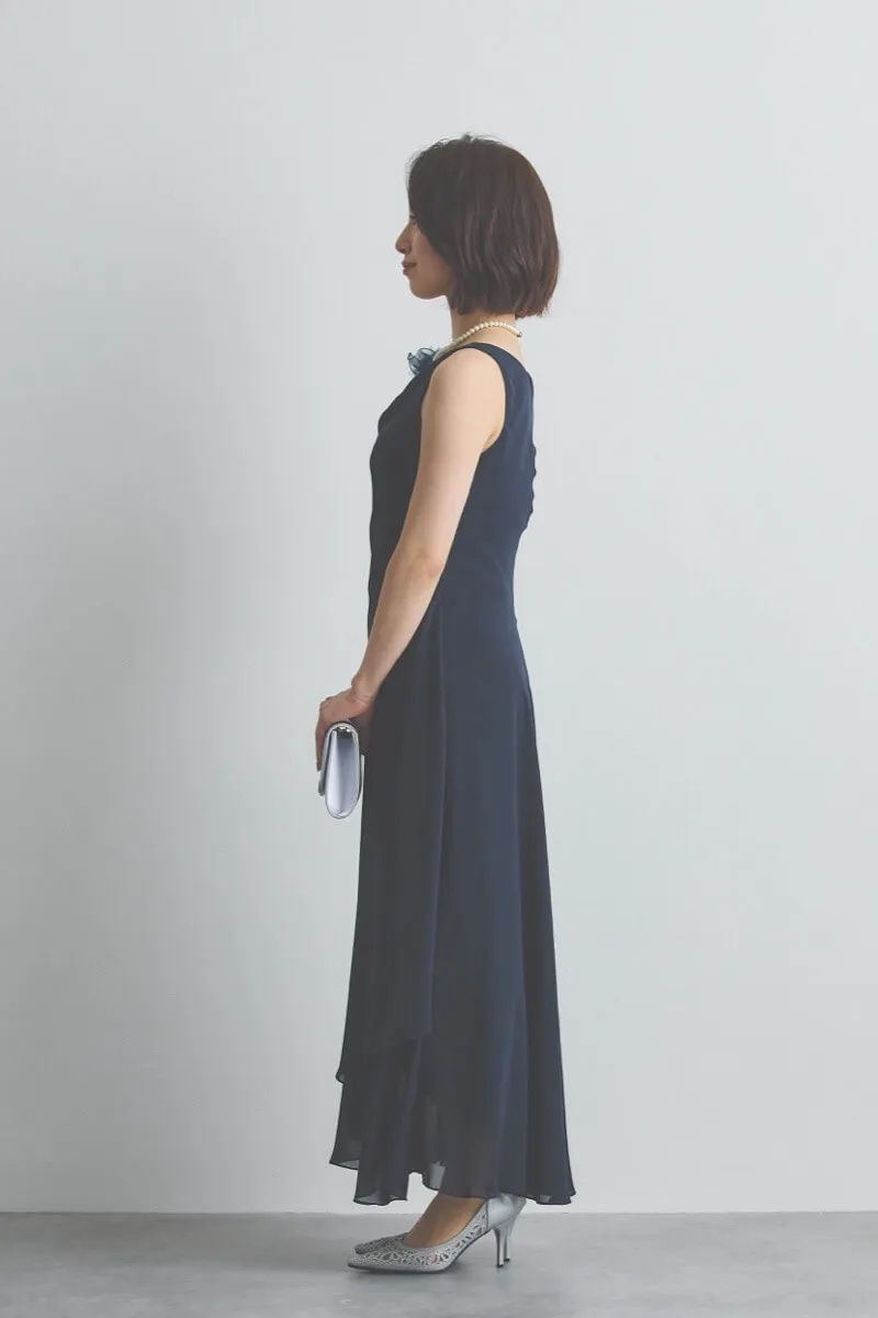 ネイビーのシフォンドレープロングドレス [ 店頭販売価格 42,900円 ]
