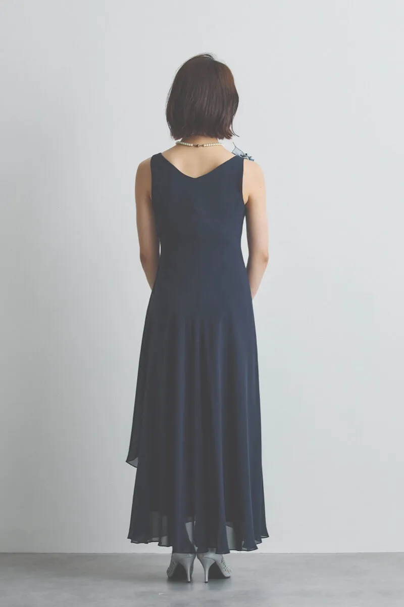 ネイビーのシフォンドレープロングドレス [ 店頭販売価格 42,900円 ]