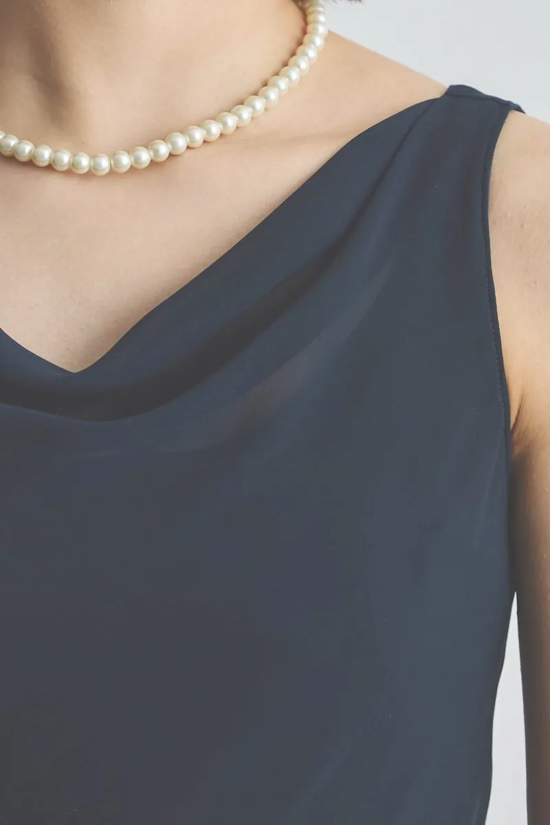 ネイビーのシフォンドレープロングドレス [ 店頭販売価格 42,900円 ]