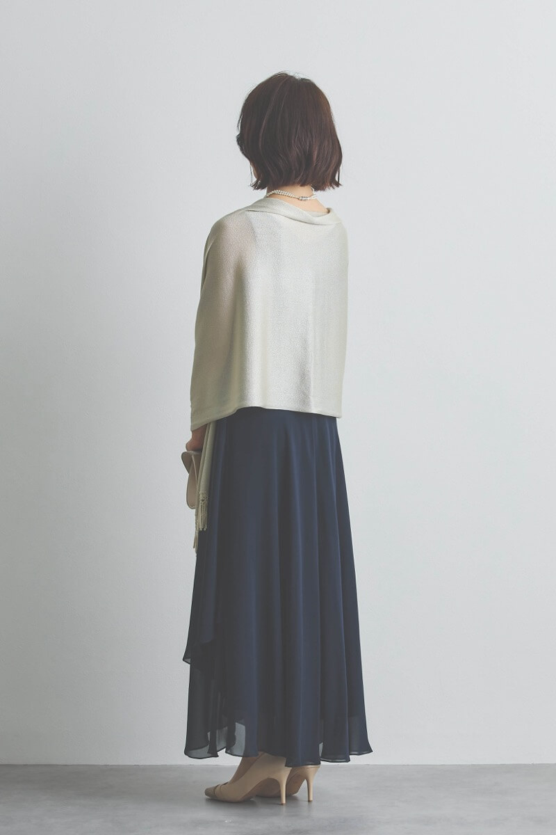 ネイビーのシフォンドレープロングドレス [ 店頭販売価格 42,900円 ]