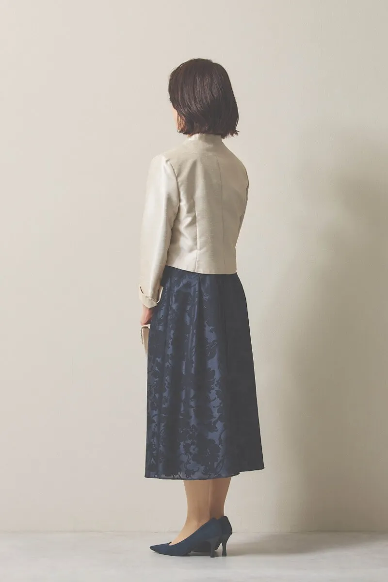 ネイビーのシフォンスリーブ花模様ドレス [ 店頭販売価格 42,900円 ]