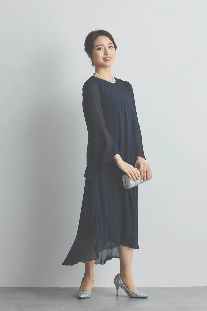 ネイビーのアシンメトリーシフォンドレス [ 店頭販売価格 49,500円 ]