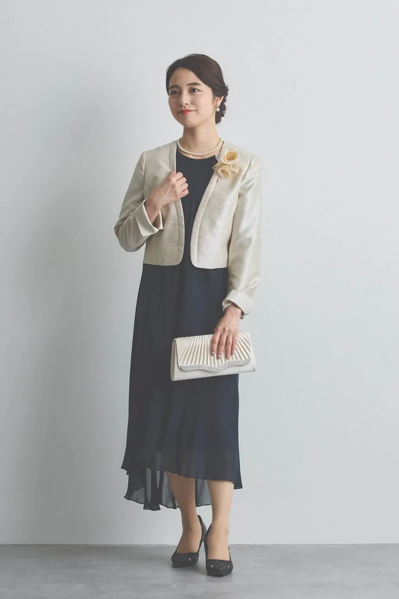 ネイビーのアシンメトリーシフォンドレス [ 店頭販売価格 49,500円 ]