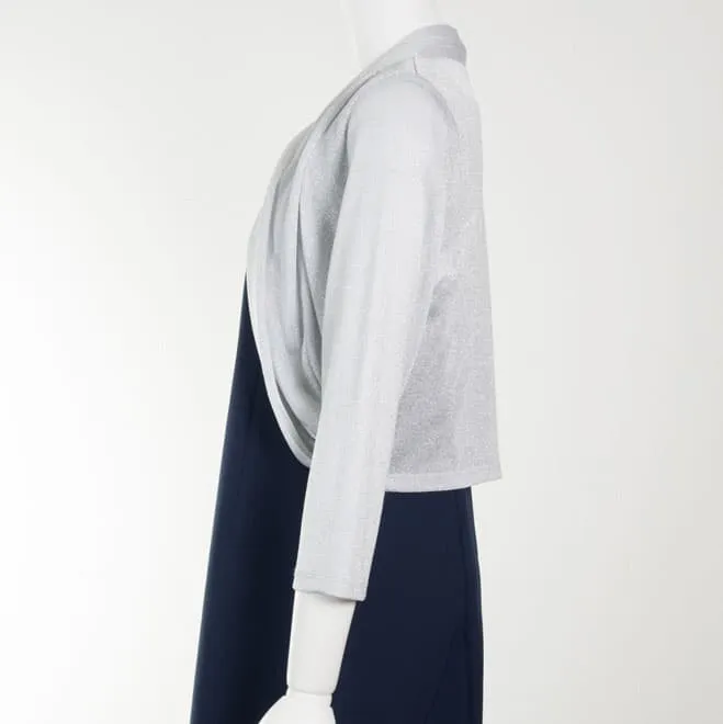 シルバーのラメ入り7分袖ボレロ