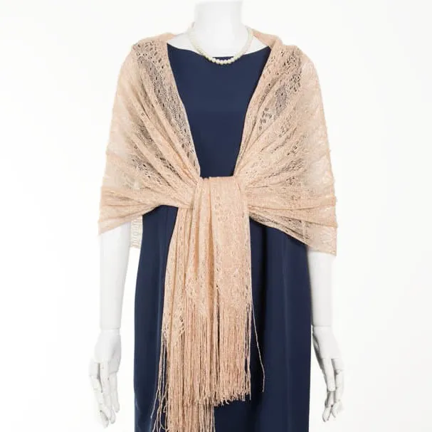 オレンジゴールドのラメレースストール