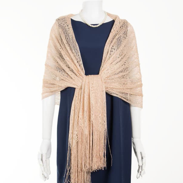 オレンジゴールドのラメレースストール