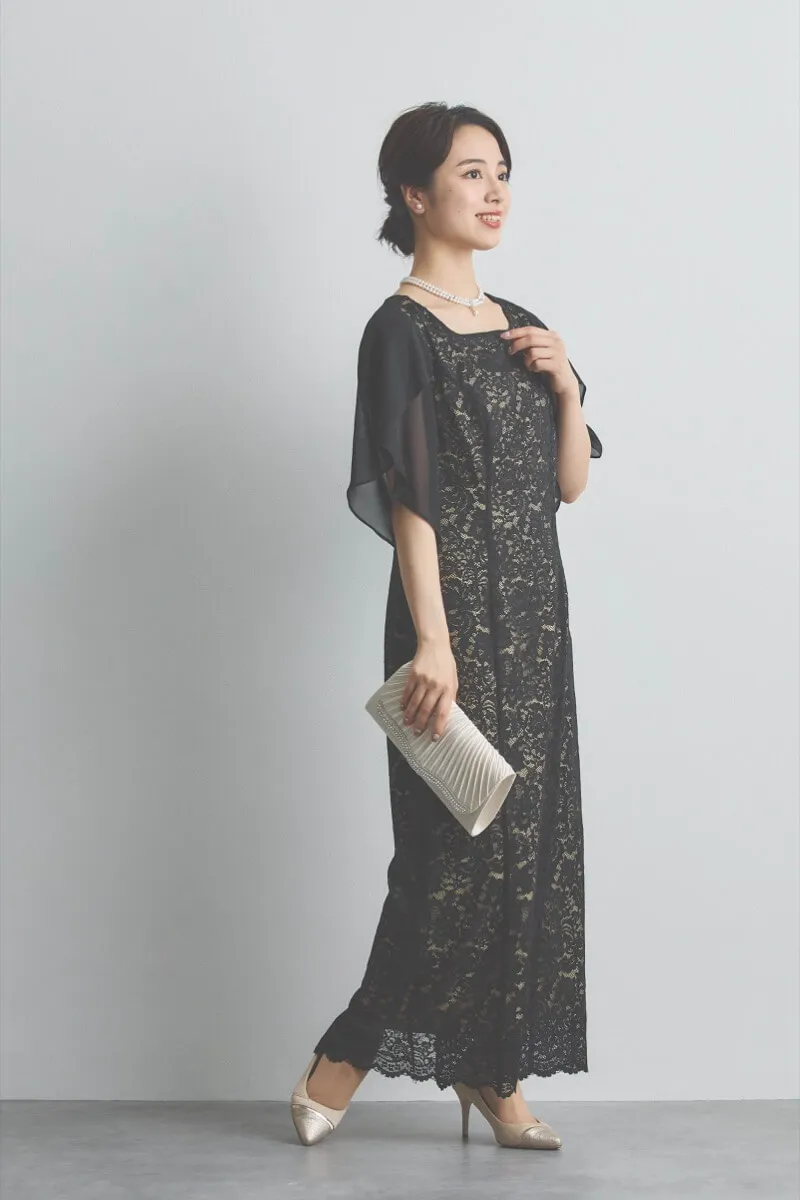 ブラックのシフォンスリーブIラインドレス [ 店頭販売価格 39,600円 ]