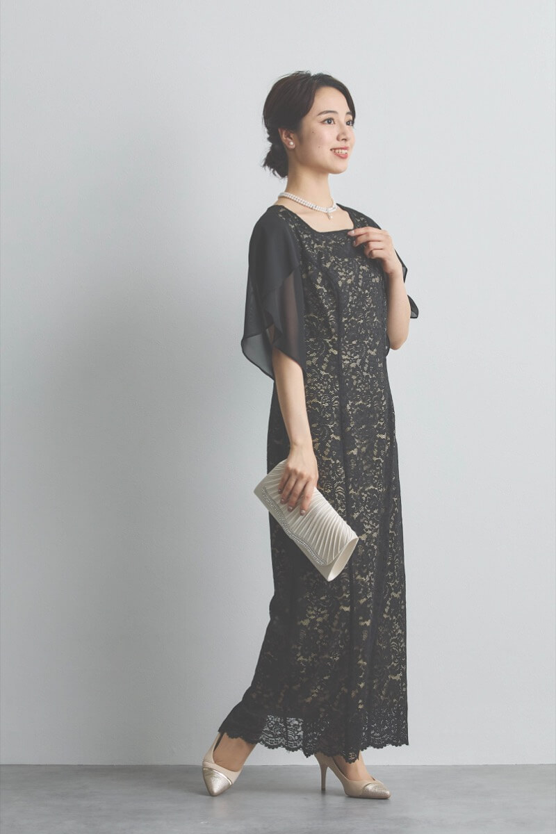 ブラックのシフォンスリーブIラインドレス [ 店頭販売価格 39,600円 ]