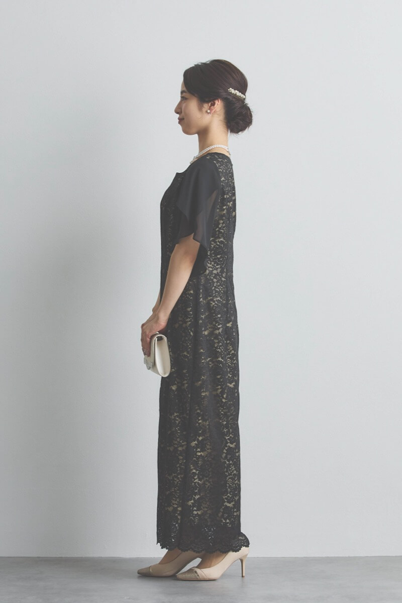 ブラックのシフォンスリーブIラインドレス [ 店頭販売価格 39,600円 ]