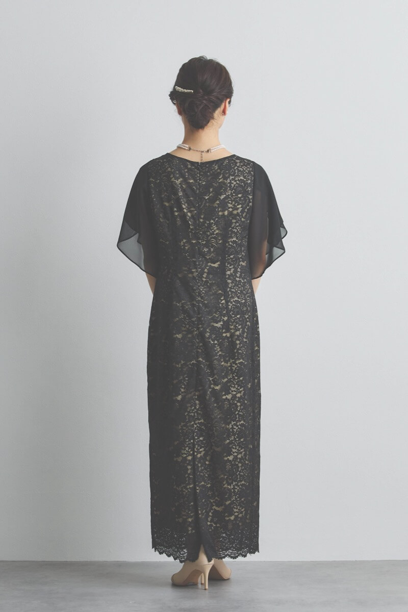 ブラックのシフォンスリーブIラインドレス [ 店頭販売価格 39,600円 ]