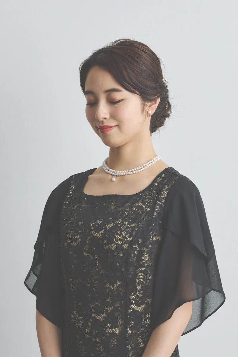 ブラックのシフォンスリーブIラインドレス [ 店頭販売価格 39,600円 ]