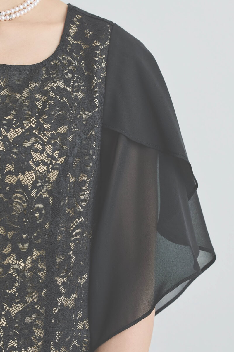 ブラックのシフォンスリーブIラインドレス [ 店頭販売価格 39,600円 ]