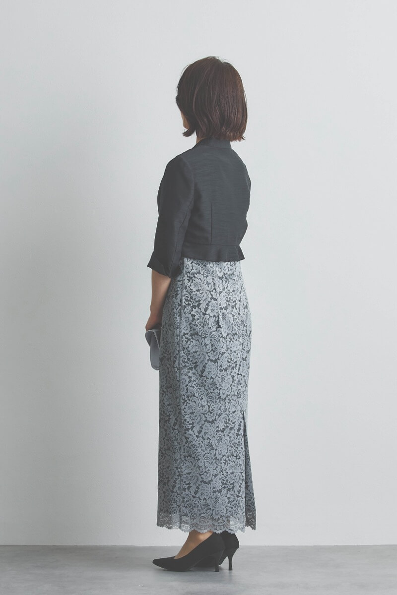 ブルーグレーのシフォンスリーブIラインドレス [ 店頭販売価格 39,600円 ]