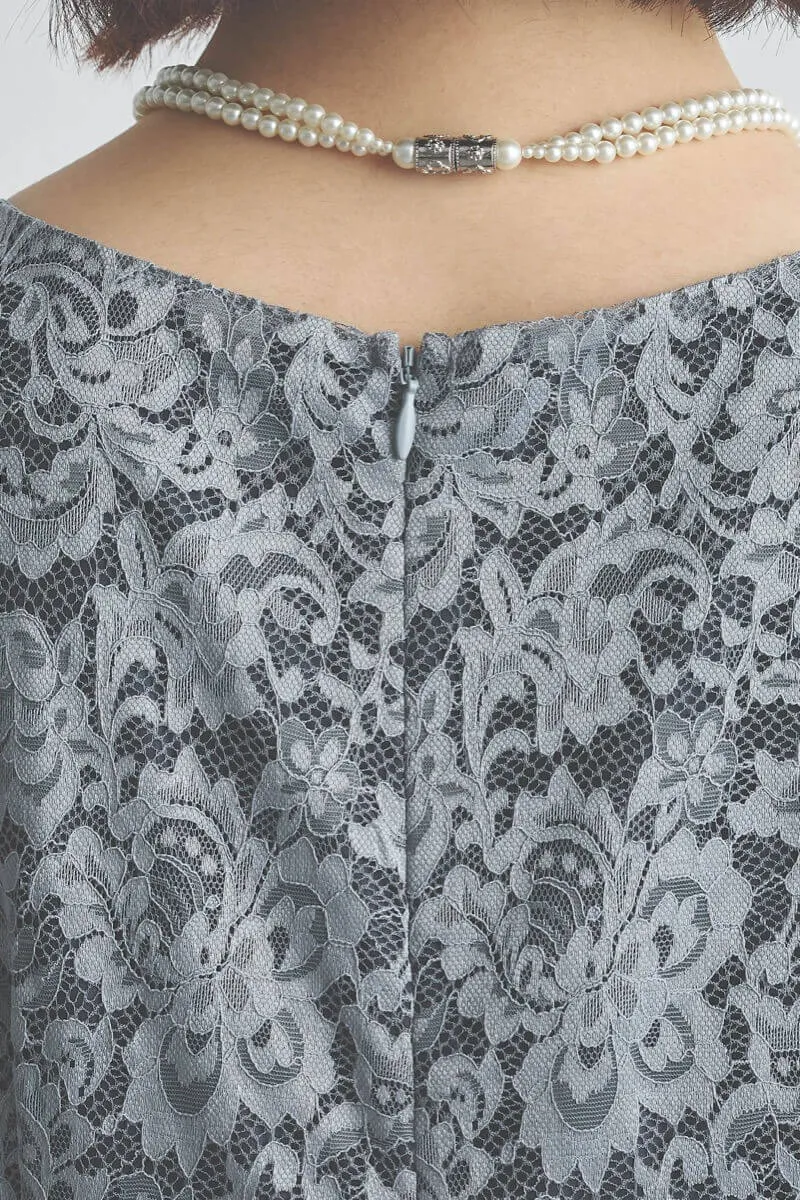 ブルーグレーのシフォンスリーブIラインドレス [ 店頭販売価格 39,600円 ]