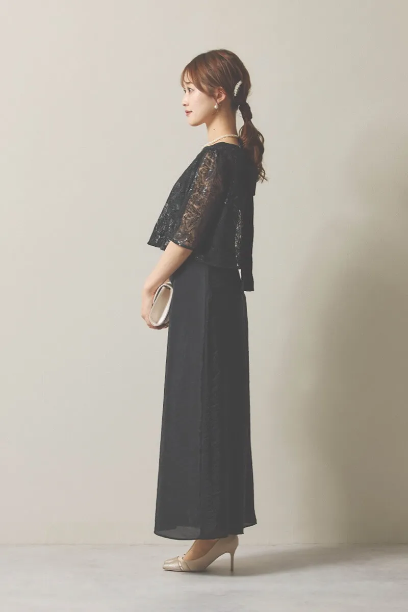 ブラックのシャイニートップスサテンドレス [ 店頭販売価格 38,500円 ]