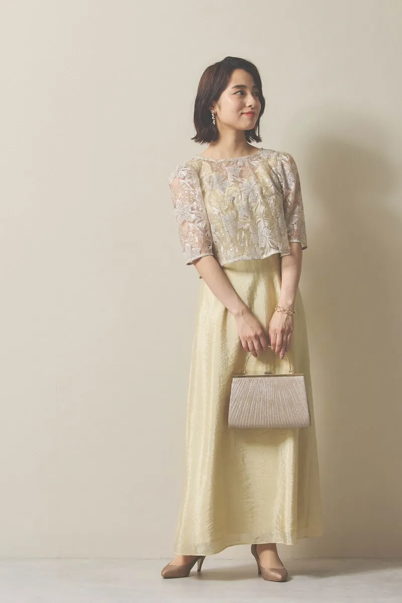 ベージュのシャイニートップスサテンドレス [ 店頭販売価格 38,500円 ]